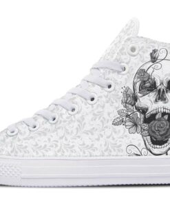 flower crane skull high top canvas shoes