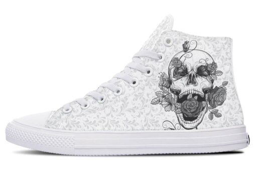 flower crane skull high top canvas shoes