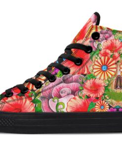flower face skull high top canvas shoes