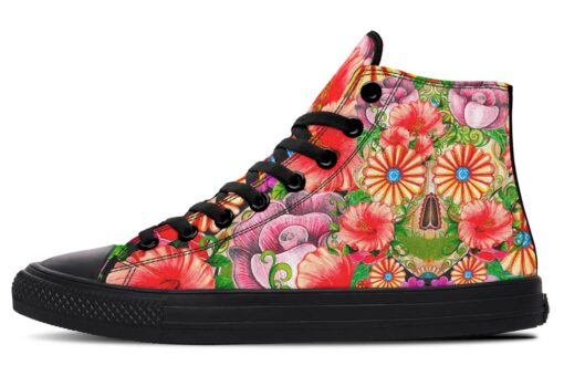 flower face skull high top canvas shoes