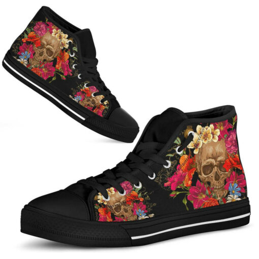 flower floral sugar skull unisex high top canvas shoes