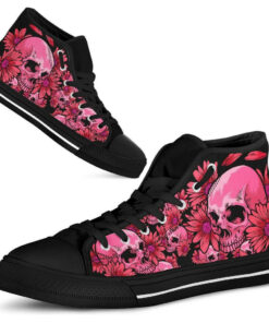 flower pink sugar skull unisex high top canvas shoes