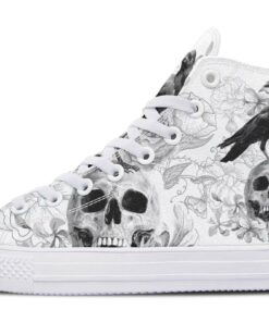 flowers skull raven high top canvas shoes