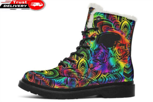 freaky skeleton faux fur leather boots