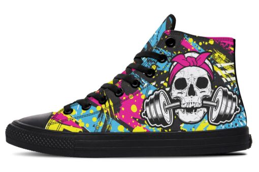 funky dumbbell skull high top canvas shoes