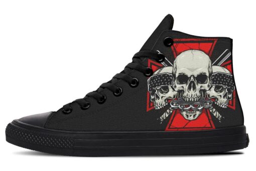 gansta skull red maltese cross high top canvas shoes