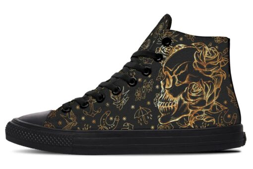 gold skull mandala high top canvas shoes