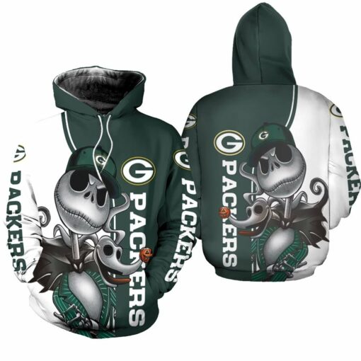 green bay packers jack skellington and zero 3d hoodie
