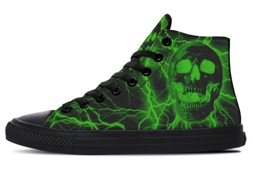 green lightning skeleton high top canvas shoes