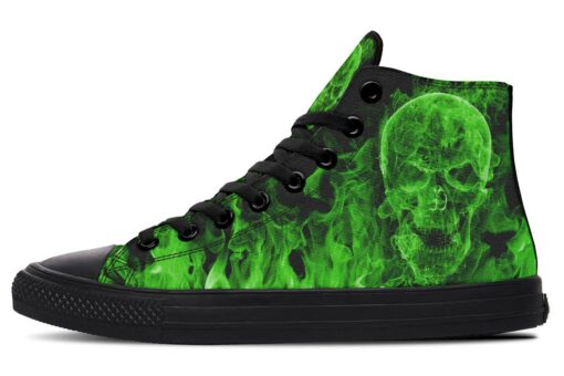 green skull flames high top canvas shoes
