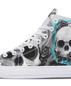 grey and blue fashion skull high top canvas shoes