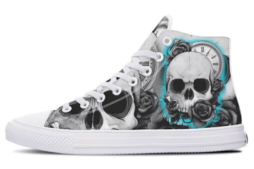 grey and blue fashion skull high top canvas shoes