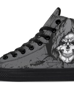grey hoodie skull high top canvas shoes