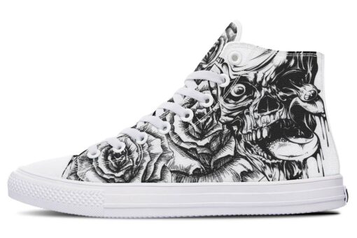 grey skull and flowers high top canvas shoes