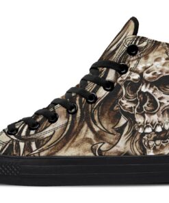 grey skull drawing high top canvas shoes