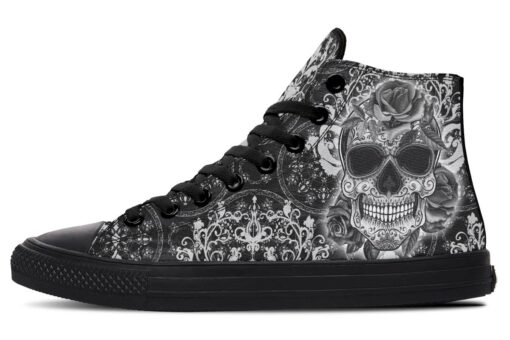 grey sugar skull art high top canvas shoes