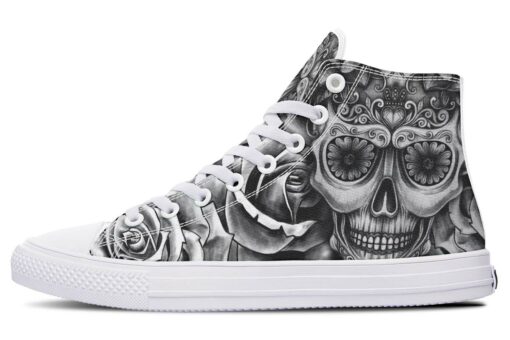 grey sugar skull high top canvas shoes