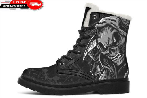 grim reaper cartoon style faux fur leather boots
