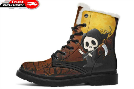 grim reaper says hi faux fur leather boots