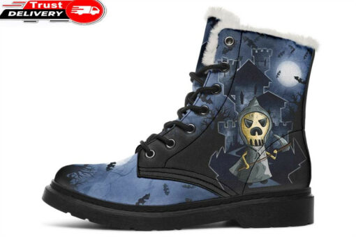 grim reaper sketch faux fur leather boots