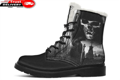 heaven skull faux fur leather boots