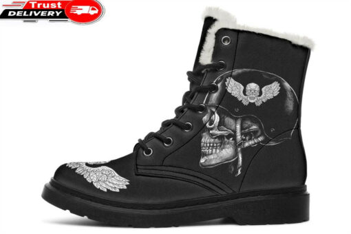 helmet skull faux fur leather boots
