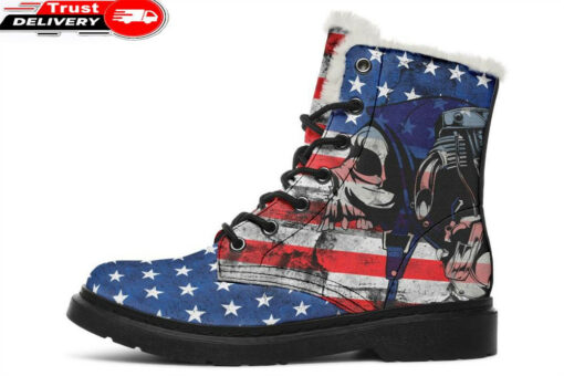 helmet skull flag faux fur leather boots