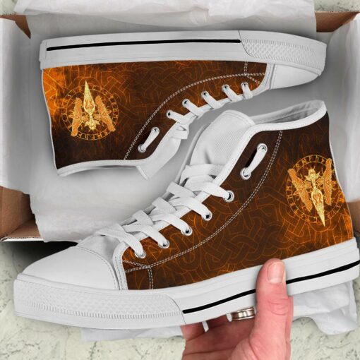 high top shoe gold spear of the god odin gungnir and two gold ravens