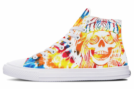 hippie tie dye skull high top canvas shoes