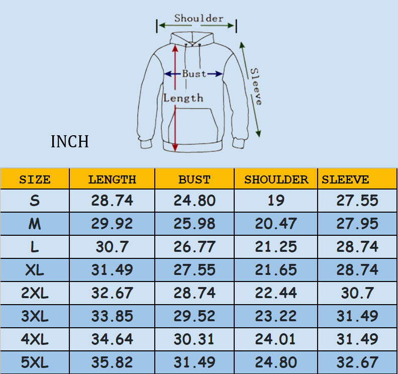 Hoodie size chart