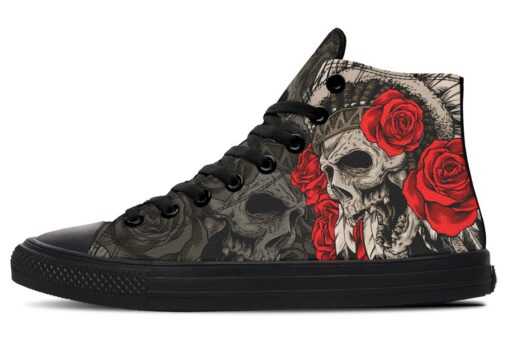 indian skull chief and roses high top canvas shoes