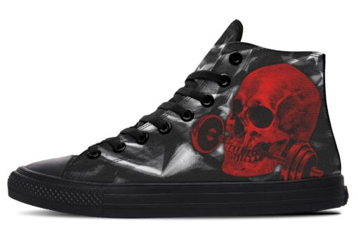 iron in the mouth red skull high top canvas shoes