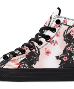 japanese samurai and pink flowers tree high top canvas shoes