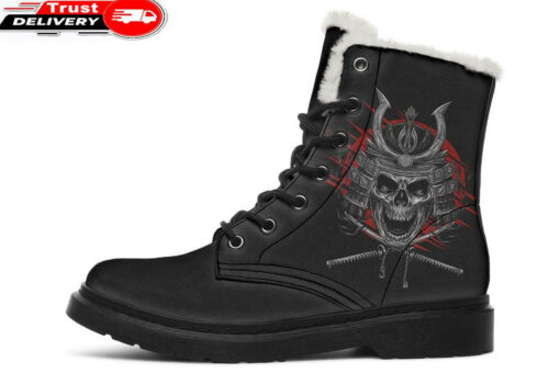 japanese samurai skeleton faux fur leather boots