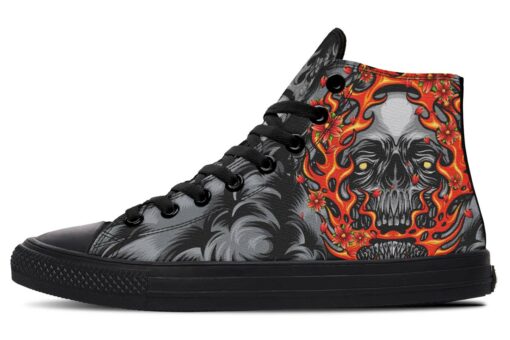 japanese skull flames high top canvas shoes