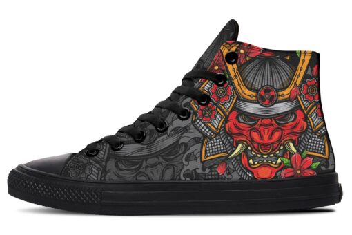 kabuto and red flowers high top canvas shoes