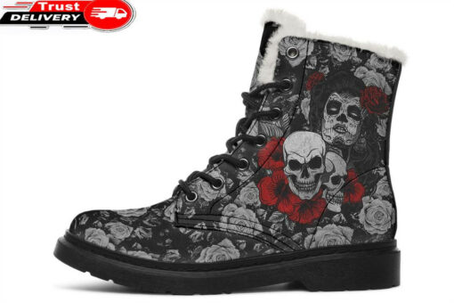 la catrina and skulls faux fur leather boots