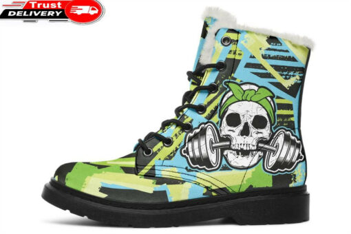 lets get physical gym skull faux fur leather boots