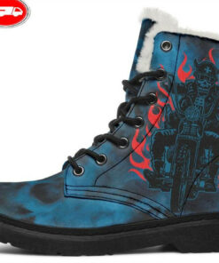 lets ride skull faux fur leather boots