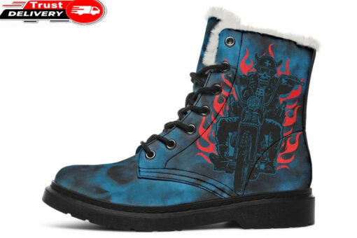 lets ride skull faux fur leather boots