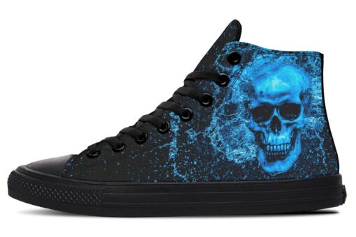 liquid blue skull high top canvas shoes
