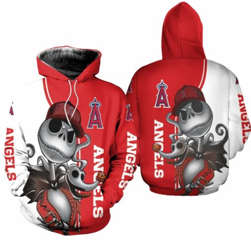 los angeles angels jack skellington and zero 3d hoodie