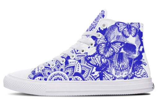 marine blue skull high top canvas shoes