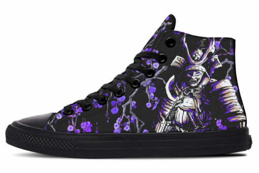 mike purple cherry blossom and samurai high top canvas shoes