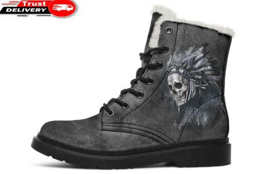 native skull and raven faux fur leather boots