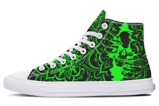neon green skull flowers high top canvas shoes