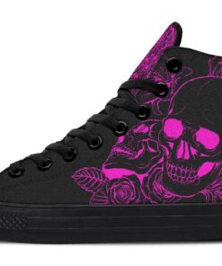 neon pink skull high top canvas shoes