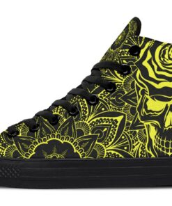 neon yellow skull mandala high top canvas shoes
