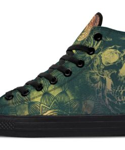 nighttime skull golden mandala high top canvas shoes