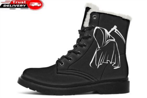 no face grim reaper faux fur leather boots